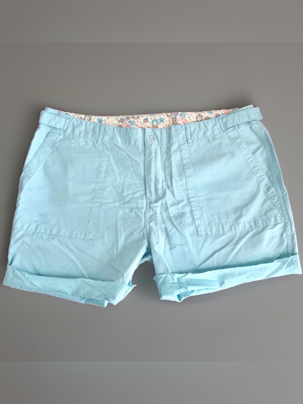Women’s Brisas Shorts size 14 Cotton Cut off Adjustable Waist Aqua Teal Cuffed